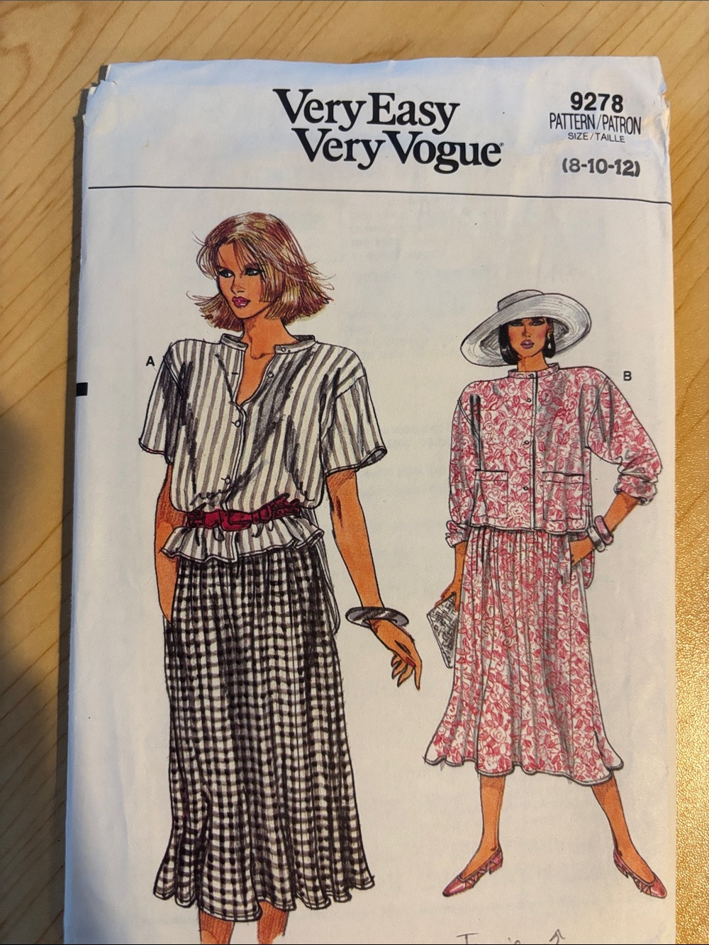 Vogue 9278 Button Front Shirt and Flared Drindl Skirt Misses Sz 8-10-12